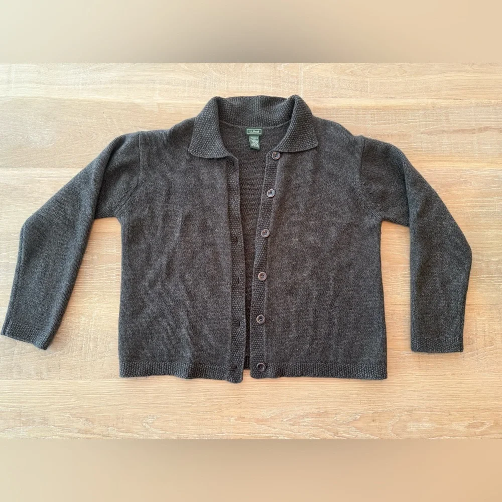 L.L. Bean Women's Dark Charcoal Button-Up Collar Cardigan - Picture 1 of 12